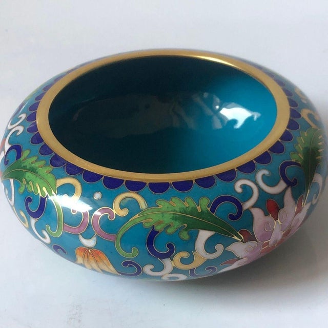 Mid 20th Century Vintage Cloisonné Enamel Lotus Bowl / Scholar's Brush Washer With Gilt Rim For Sale - Image 5 of 9