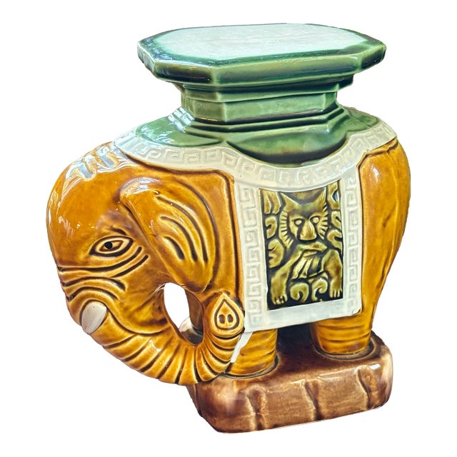 1970s Small Ceramic Elephant Plant Stand For Sale