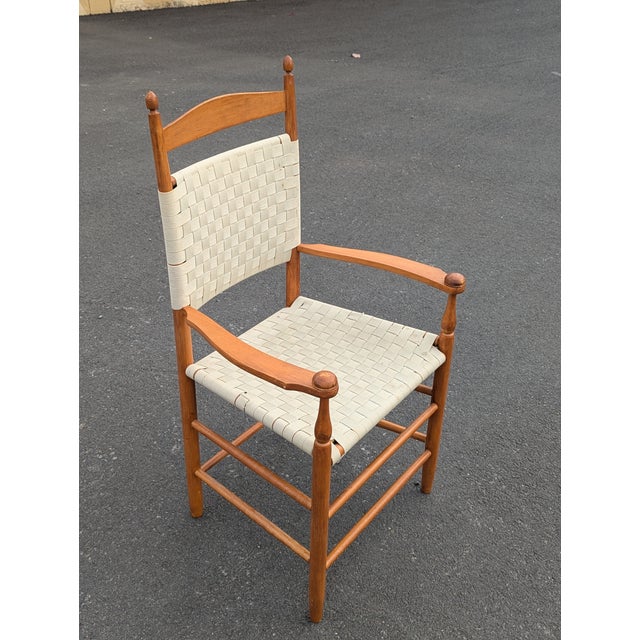 American Vintage Shaker Workshops Shaker Style Armchair With Hand-Woven Checkerboard Seat For Sale - Image 3 of 9