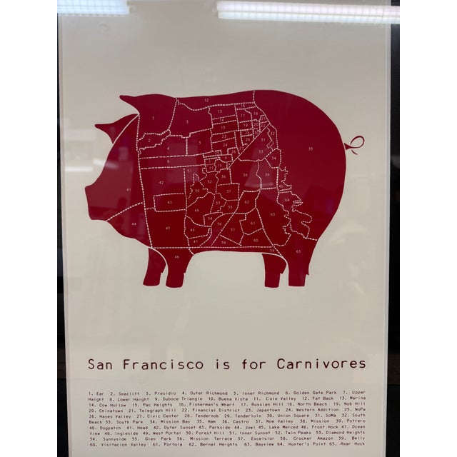 Red San Francisco Is for Carnivores Print, Framed For Sale - Image 8 of 12