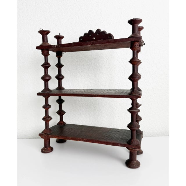 Early 20th Century Early 20th C Folk Art 3-Tier Spool Shelf With Painted Finish For Sale - Image 5 of 12