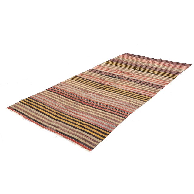 Traditional Mid 20th Century Striped Vintage Turkish Kilim Rug For Sale - Image 3 of 7