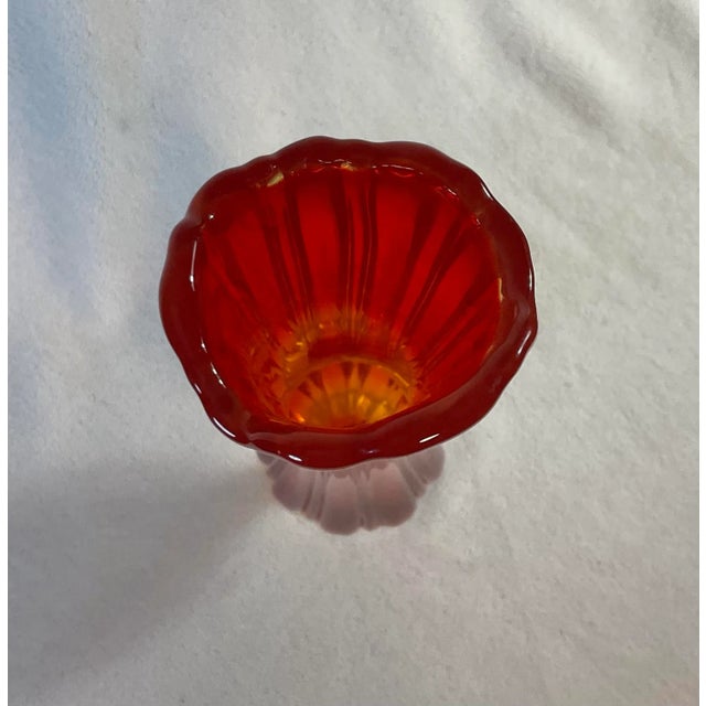 Mid-Century Modern Vintage Mid Century Modern Orange and Yellow 19” Tall Swung Glass Vase For Sale - Image 3 of 12