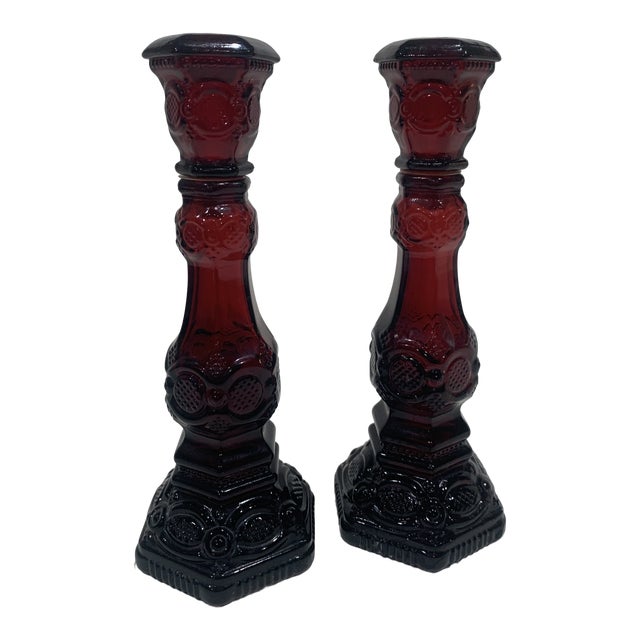 Vintage Avon Cape Cod Ruby Red Perfume Bottles/Candle Holders a Pair