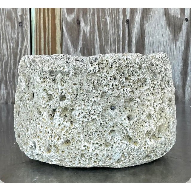 Vintage Boho Cast Cement Crater Planter For Sale - Image 10 of 12