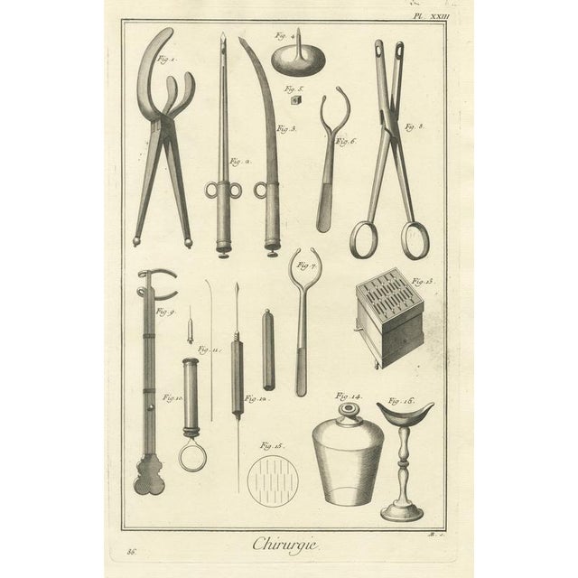 Beige Antonio Baratti, Forceps and Bladed Instruments, Diderot Surgery Plate Xxiii, 1772, Engraving For Sale - Image 8 of 8