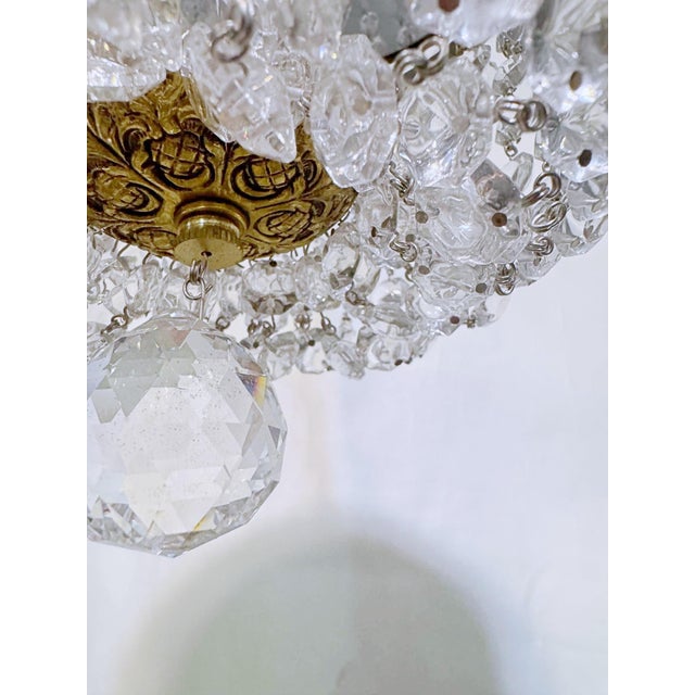 Vintage Hollywood Regency Brass Tiered Crystal Basket Chandelier For Sale - Image 9 of 11