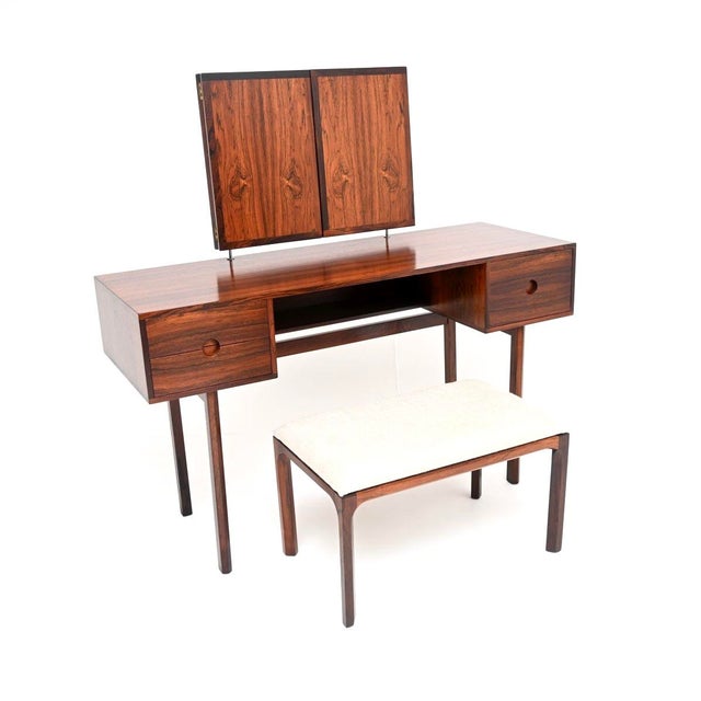Aksel Kjersgaard Vintage Danish Rosewood Dressing Table and Stool by Kai Kristiansen for Aksel Kjersgaard, 1960s, Set of 2 For Sale - Image 4 of 17