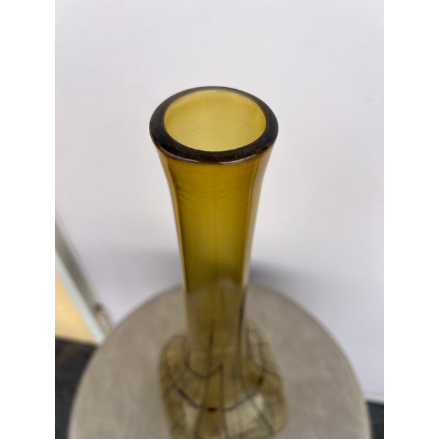 Late 20th Century Vintage Hand Blown Glass Vase Art Amber Applied Onyx Overlay Abstract Decor For Sale - Image 5 of 8