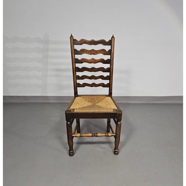 Rustic Oak Farmhouse Ladderback Dining Chairs with Rush Seats, 1960s, Set of 4 For Sale - Image 13 of 18