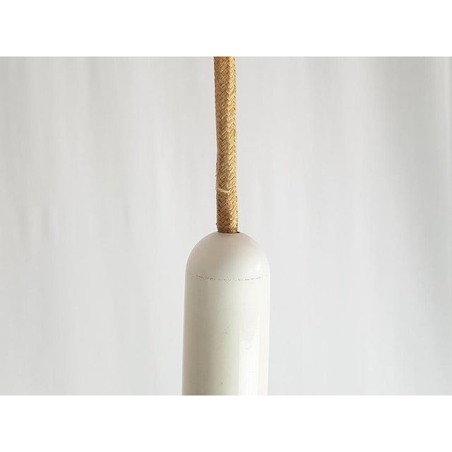 White Metal and Sandblasted Glass Mushroom-Shaped Pendant Lamp attributed to Martinelli Luce, 1960s For Sale - Image 9 of 11