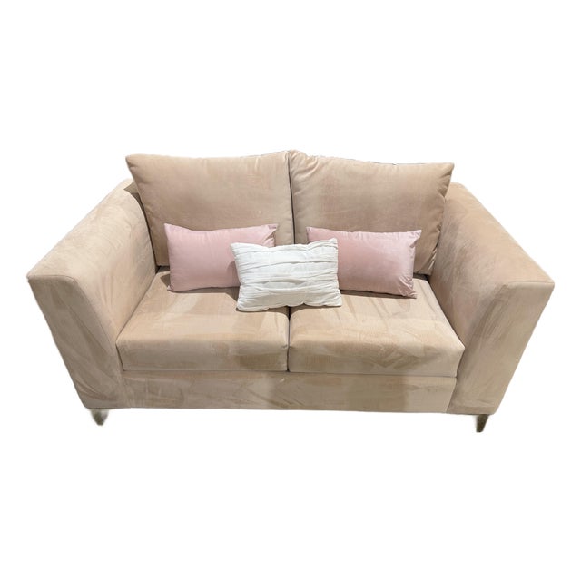 Pink Contemporary Loveseat With Three Pillows For Sale