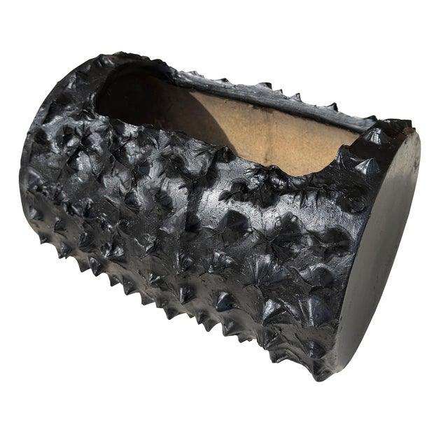 Paint Mid 20th Century Black Brutalist Faux Bois Concrete Log Planter With Sculptural Bark Texture For Sale - Image 7 of 9