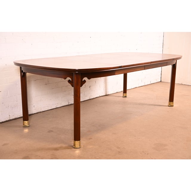 Henredon Henredon Mid-Century Modern Hollywood Regency Chinoiserie Walnut and Burl Wood Extension Dining Table | Newly Refinished For Sale - Image 4 of 13