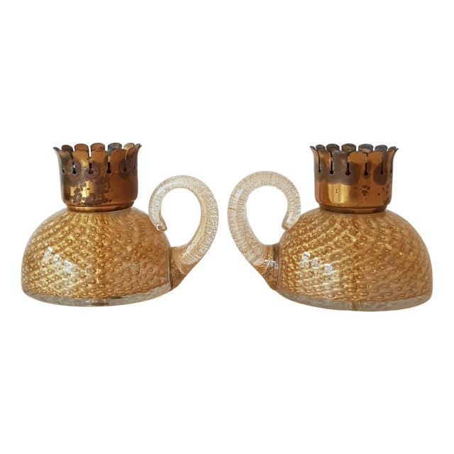 Candleholders / Lamp bases attributed to Archimede Seguso, Murano, Set of 2 For Sale