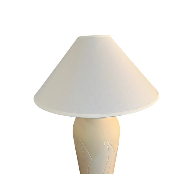Vintage Palm Beach Postmodern Palm Leaf Off White Lamps New Shades - Pair For Sale In Palm Springs - Image 6 of 9