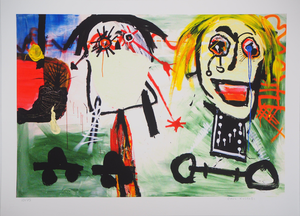 Paul Kostabi, Two Children with Toy Cars, Giclée Print