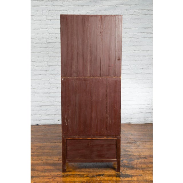Brown 19th Century Chinese Qing Dynasty Tall Wooden Chinoiserie Panel Cabinet For Sale - Image 8 of 13