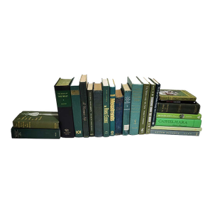 Vintage Curated Green Hardcover Decorative Books - Set of 22