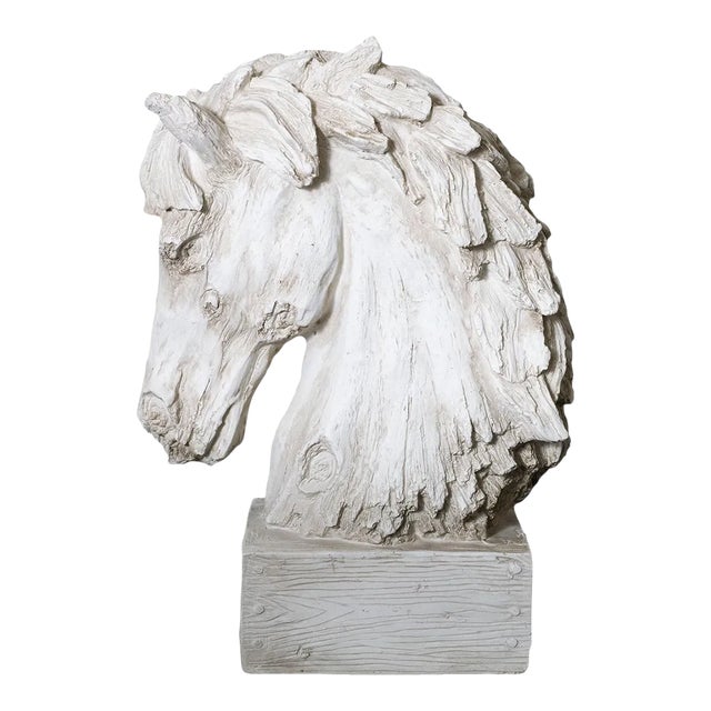 Composition Faux Wood Horse Head Sculpture For Sale