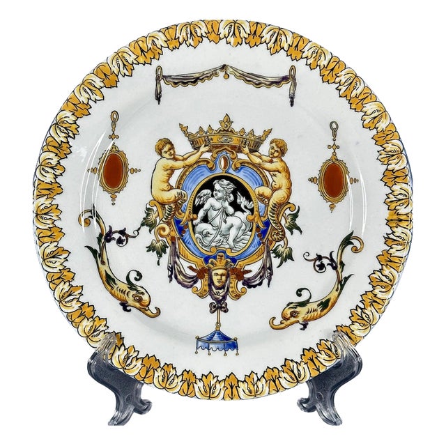 Antique French Hand-Painted Dish from Gien, 1875 For Sale