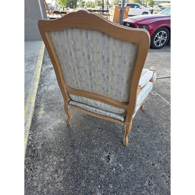 Nice large comfortable French Provincial armchair with down cushion. Traditional Louis XV Stle Fauteuil style chair with...