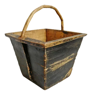 Vintage Mongolian Rustic Wood Bucket / Basket