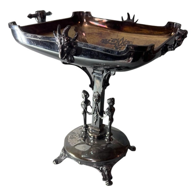 Antique Victorian Figural Silverplate Compote Serving Bowl Basket For Sale