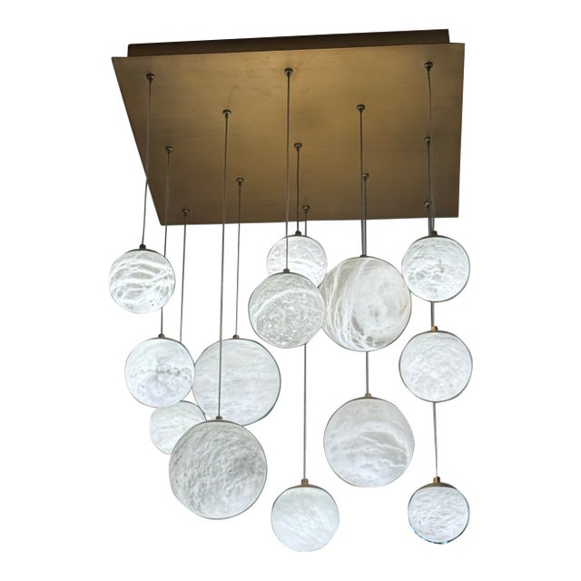 Modern Forms Alabaster and Brass Chandelier For Sale