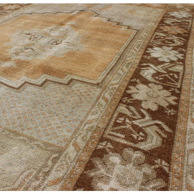 Mid 20th Century Vintage Oushak Rug in Brown, L. Orange, Camel, L. Green & Taupe Gray For Sale - Image 5 of 7