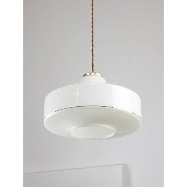Mid-Century Italian White Glass & Brass Pendant Lamp For Sale - Image 13 of 13