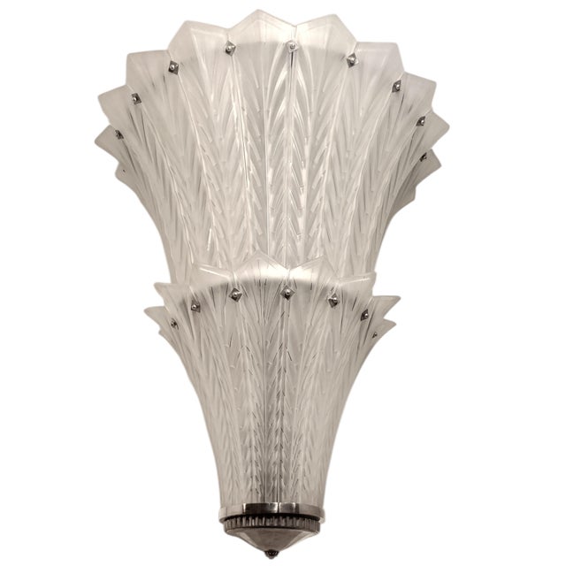 Early 20th Century Very Large French Art Deco Two Tier Frosted Art Glass Sabino Chandelier For Sale - Image 17 of 18