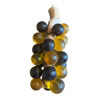 Vintage Lucite Acrylic Grape Cluster Sun Yellow on Wood Can Hang 13” 1950’s MCM For Sale