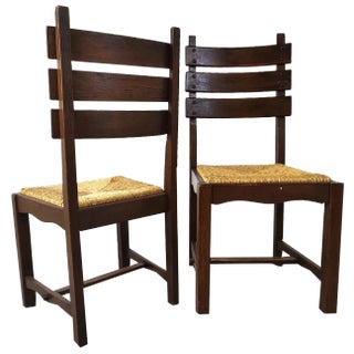 Vintage Oak and Wicker Brutalist Dining Chairs, 1960s, Set of 6 For Sale