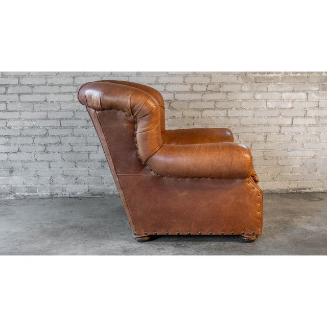 Restoration Hardware Churchill Cigar Leather Luxe Writer's Chair and Ottoman For Sale - Image 14 of 18