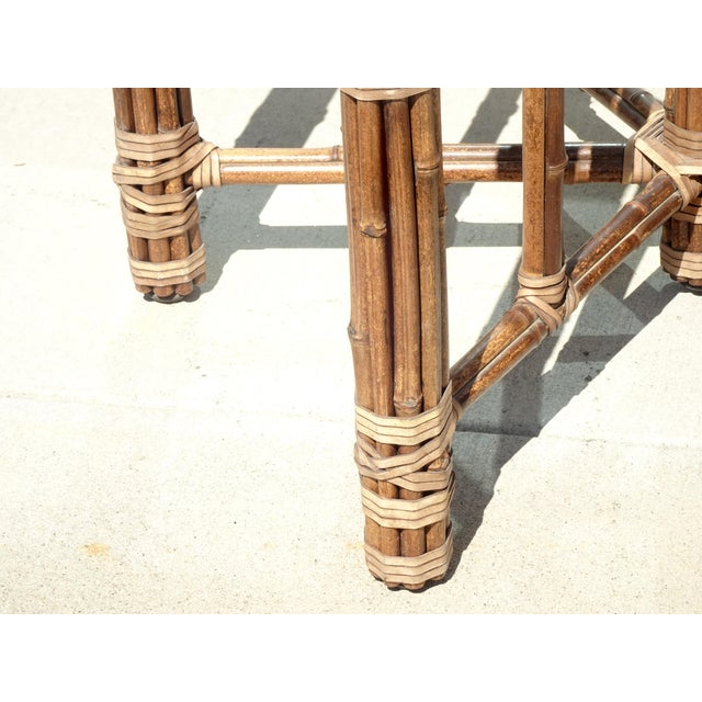 Vintage McGuire Organic Modern Bamboo Rattan Round Dining Table W Leather Straps For Sale - Image 10 of 16