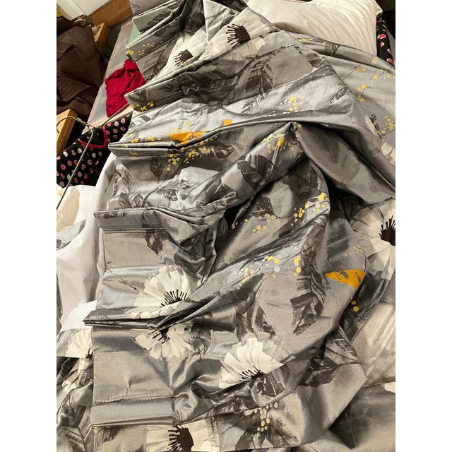 Silk Curtains in Silver Gray and Yellow- Set of 2 Panels For Sale - Image 9 of 12