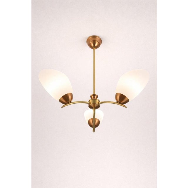 Mid-Century Swedish Brass and Copper Chandelier with Opaline Glass, 1950s For Sale - Image 6 of 9