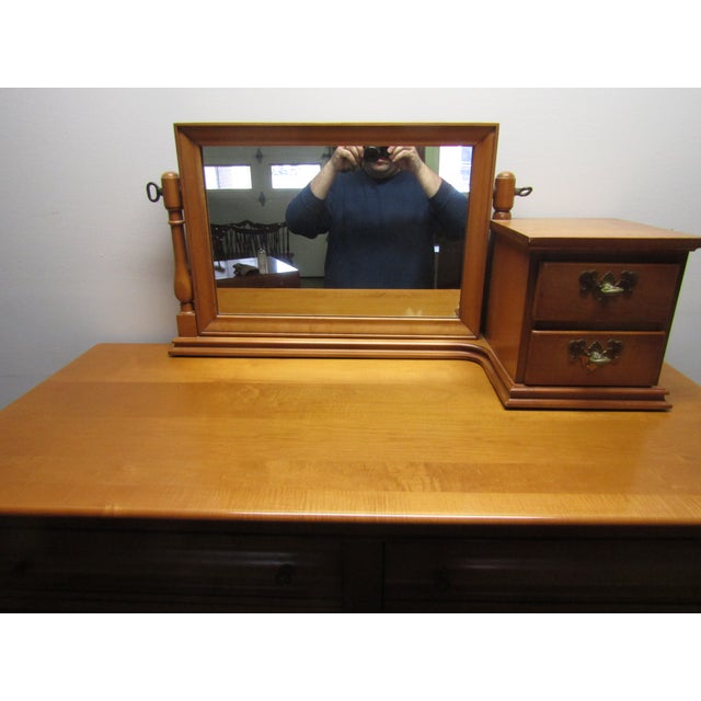 1970s Empire Furniture Solid Maple High Chest of Drawers With Mirror For Sale - Image 5 of 15