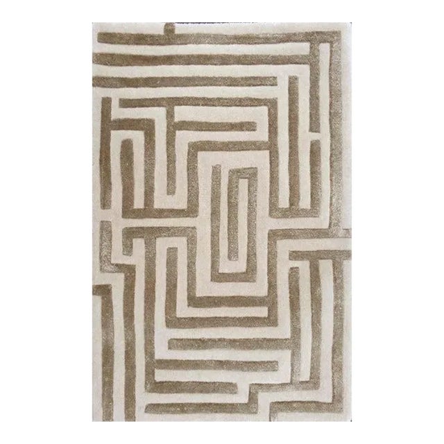 Anatolia Hand-Tufted Maze Rug, Wheat Tan, 4x6 For Sale