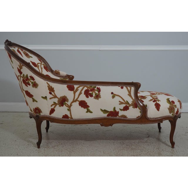French Vintage French Chaise Lounge New Crewel Work Upholstery For Sale - Image 3 of 18