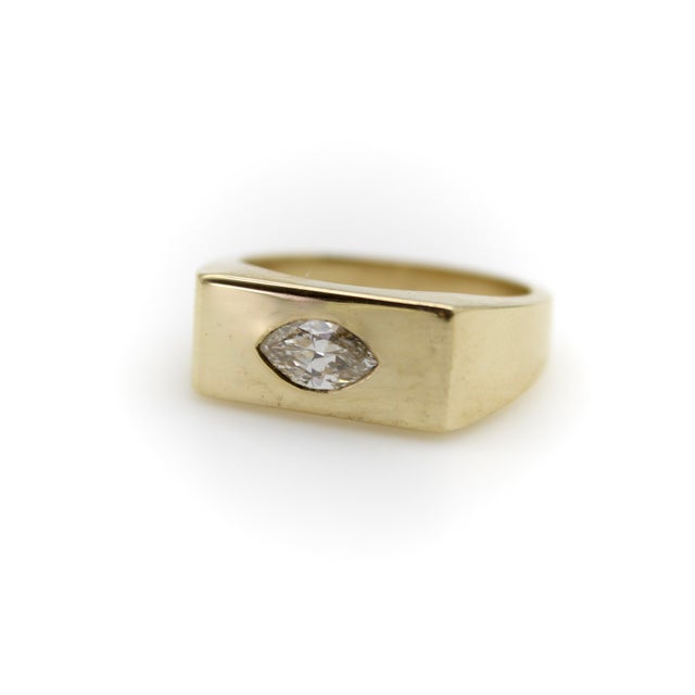 1990s 14k Gold Marquise Diamond Signet Ring, Size 6.5 For Sale In Los Angeles - Image 6 of 11
