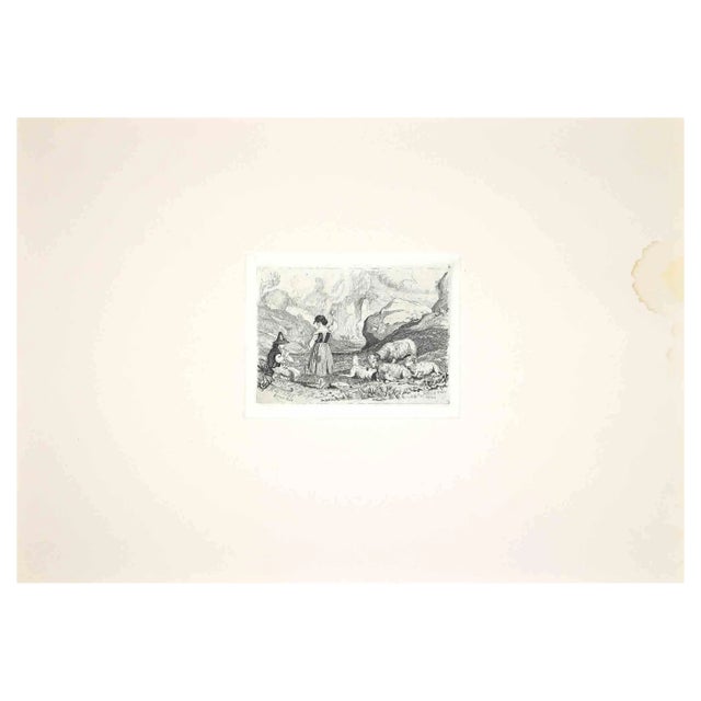After Charles Coleman, The Shepherd Playing in Roman Countryside, Etching, 1992 For Sale