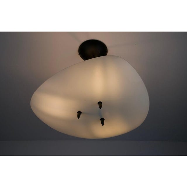 Mid-Century Modern Brass and Sculptural White Glass Pendant Lamp, Italy, 1960s For Sale - Image 3 of 12
