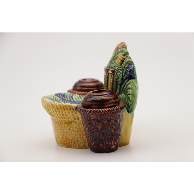 19th Century, Antique Portuguese Palissy Ware Inkwell, Earthenware, Manuel Mafra For Sale - Image 6 of 12