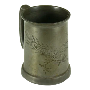 1890's Chinese Pewter Mug Stain W Dragon Kwang Heng No1 Swatow