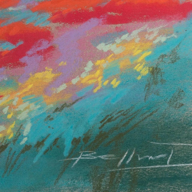 Sunset Over Poppy Fields Landscape, 1950s, Pastel For Sale - Image 6 of 7