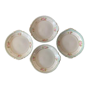 Vintage Japanese Porcelain Cocktail Drinks Bar Coasters Floral Nippon Design in Rose and Turquoise, Set of 4