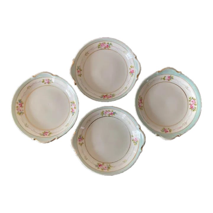 Vintage Porcelain Cocktail Drinks Coasters Floral Nippon Design in Rose