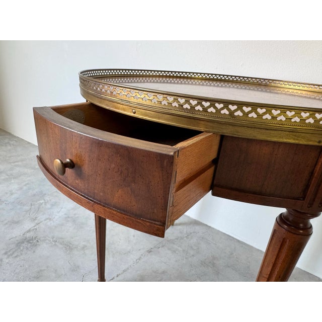 Vintage Baker Furniture Louis XVI-Style Bouillotte Side Table With Brass Gallery and Single Drawer For Sale - Image 4 of 12